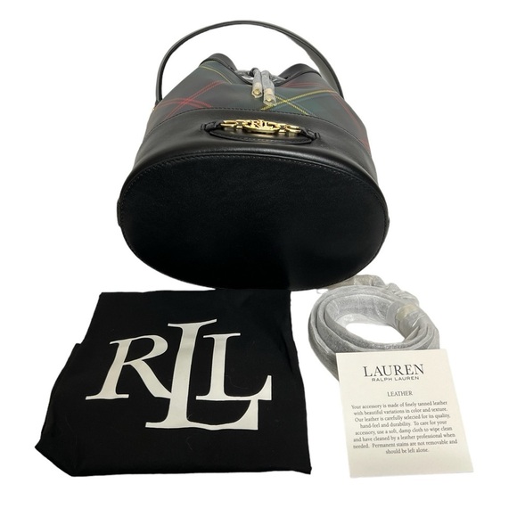 Ralph Lauren Andie Bucket Drawstring Plaid Leather Crossbody Bag - Picture 17 of 17